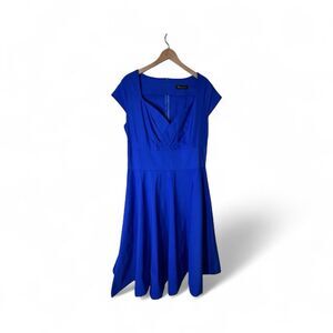 GownTown Womens Sz XXL Vintage Short Sleeve Swing Dress Blue Rockabilly 50s/60s